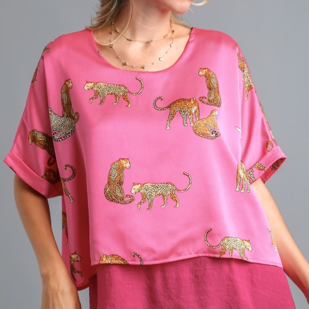 Chic Pink Cheetah Print Women's Blouse